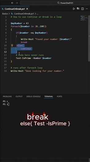 PowerShell Continue or Break