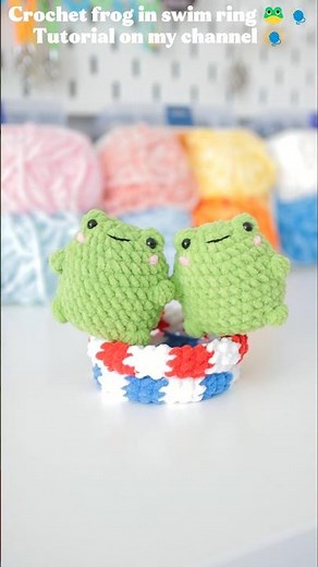 Tiny Froggy in Swim Ring 🐸💚Free tutorial on YouTube #shorts #handmade #crochet #amigurumi #tutorial