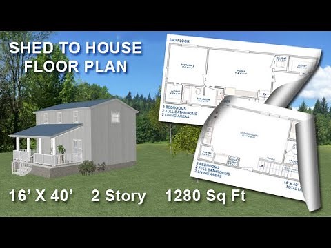 16’ X 40’ 2 Story Shed to House Floor Plan – Tiny House – 3 Bedrooms 2 Bathrooms 2 Livings