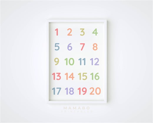 Number Chart 1-20, Counting Poster, Preschool Math Print, Classroom Printable, Early Math Learning (DIGITAL DOWNLOAD) - Etsy