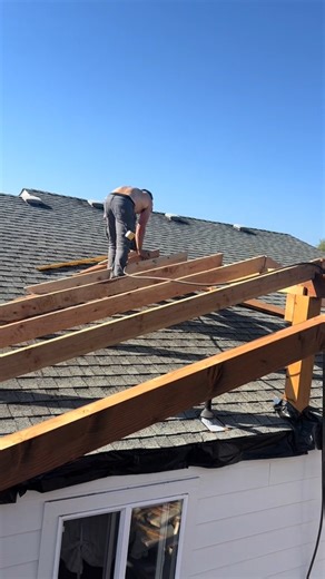 Part 4 Rafters and Gable tie in to exisitng roof #diyhusband #honeydolist #diyprojects #homeremodeling #backyardrenovation #timberframe #timberframebuilds | Yourethatdad | Facebook