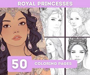 Royal Princesses Coloring Book: 50 Fantasy Portraits (printable PDF) - Etsy