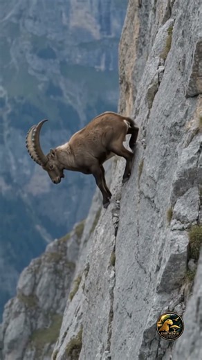 Alpine Ibex: How does he climb down this cliff? #alpineibex #mountaingoat #wildlife #animalfacts
