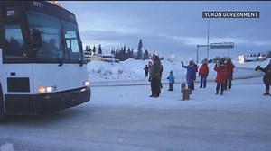 Ice candles greeted the bus carrying COVID-19 vaccines to Haines Junction, Yukon, a hamlet of about 800 people. Deputy Mayor Angie Charlebois started the campaign with a post on the local Facebook group. | CBC News