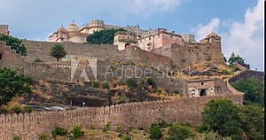 Time lapse of Kumbhalgarh fort famous indian tourist landmark. Rajasthan, India. Zoom out effect