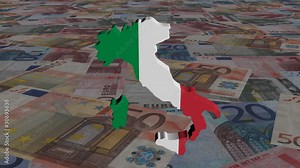 Italy map flag on scrolling euros animation