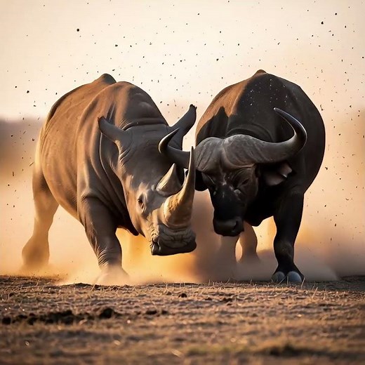 Rhino vs Buffalo — Horn-to-Horn Clash