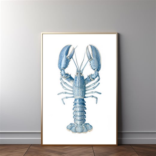 Blue Lobster Illustration: Coastal Wall Art, Beach House Decor, Kitchen Art 642 - Etsy