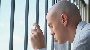 Bald Man Looking Out Window Through Stock Footage Video (100% Royalty-free) 1092347279 | Shutterstock