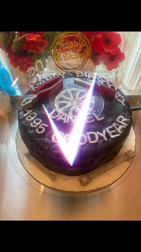 Tyre cake with Tools, (vanilla sponge and buttercream, with strawberry conserve, happy 30th birthday Daniel 💙 | Nanny Kaths Cakes