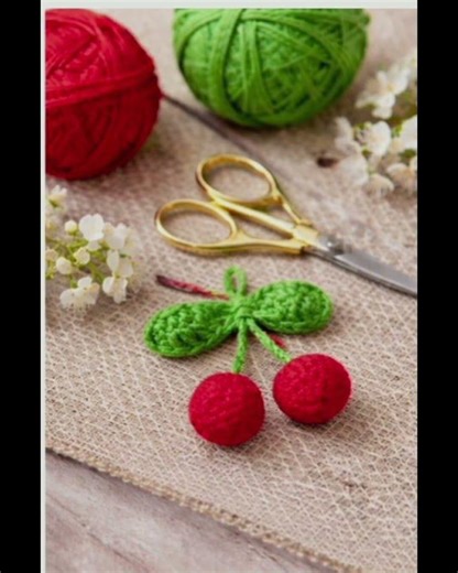 Handmade with love Tiny cherries.📩 DM to ordercrochet.creation76 instagram Custom colors available