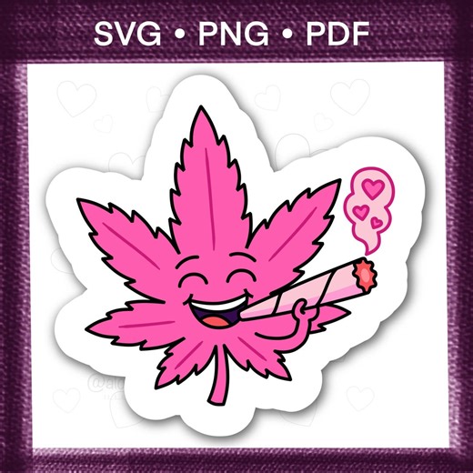 Smoker Pot Leaf 4 Stoner Girl Sticker | Pink Psychedelic Stickers, Marijuana Decor, Weed Svg, THC, Cannabis Stamp, Marijuana, Dopamine Decor - Etsy