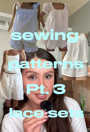 Replying to @chii lace matching set sewing pattern recommendations! If you’re just looking for shorts skip to 1:04 sewing patterns in order of video: - crop top tie short set @rosyspatterns - tie top short set by rosys patterns - babydoll cami top by planet peach sewing - babydoll cami top with cap sleeves by @planet peach 🌼 - cottagecore babydoll by planet peach sewing - dayscape top by lesperlines patterns - Eloise top by @Rebecca Jane - Mathilde dress by @Lizzie - Josephine top by @Silversag