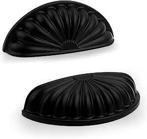 Probrico 10 Pack Matte Black Cabinet Cup Pulls,3 Inch(76mm) Hole Centers Vintage Drawer Pulls Kitchen Hardware for Cabinet Drawer Dresser