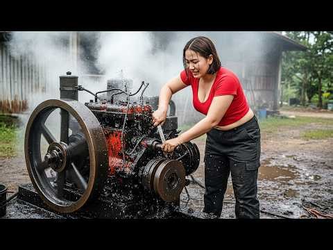 The Girl Spent 7 Days Restoring a Severely Damaged Diesel Engine – Can It Run Again?