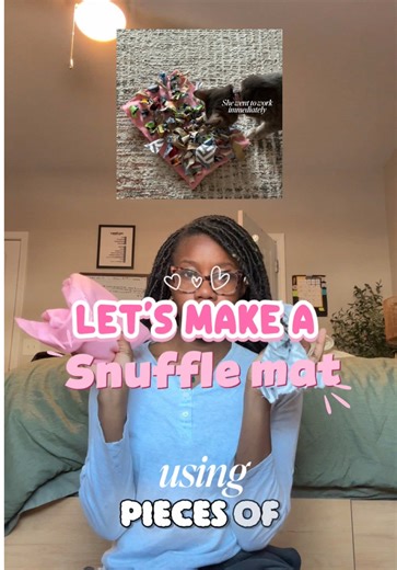 Made Spirit her own snuffle mat because mental enrichment is just as important as play 🐱🧠✨ Btw there was nothing quick about this lol. Took like 3 hours total to make. #catenrichment #cattok #diycattoy #indoorcatlife #catmomlife