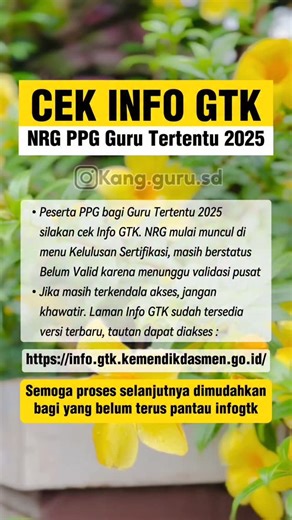 Hendrawan | Teman-teman bisa mulai cek infogtk ya, sebagian NRG peserta PPG Guru Tertentu 2025 sudah mulai terbit.. #gurusd #pendidikan #ppg | Instagram