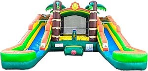 Amazon.com: Crossover Tropical Inflatable Bounce House with Double Inflatable Water Slides for Kids, 16.5 x 15 x 11 Foot, Bouncy House for Kids, Commercial Outdoor Party Bouncer with Stakes and Storage Bag : Toys & Games