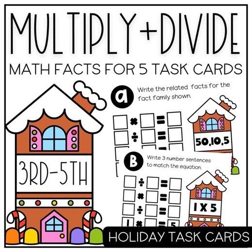 Holiday Multiply & Divide by 5 Task Cards | Grades 3–5 Math Fluency