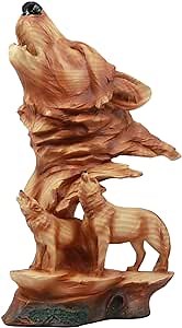 Ebros Faux Wood Three Howling Wolves Rocky Wildlife Scene Statue Decorative Lodge and Rustic Cabin Decor Sculptures and Figurines Wildlife Animal Wolves or Timberwolves Collectible Art Gifts