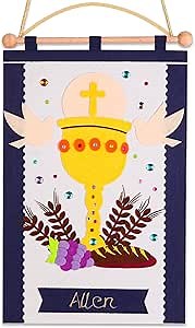 First Communion Banner Kit for Boys 9 x 14 Inch First Holy Communion Banner kits Sunday School DIY Arts and Crafts kit for kids first communion gifts for Boys or Girls (Blue)
