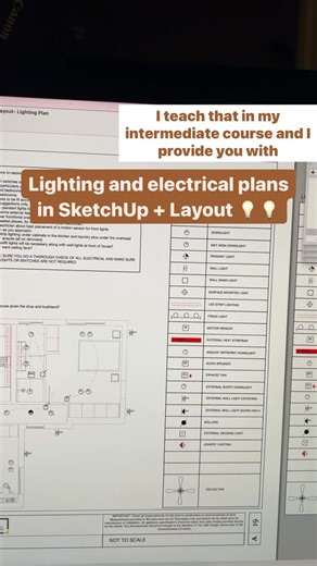 Did you know you can do lighting and electrical plans in SketchUp/Layout (without having to redraw everything!)👇🏻👇🏻👇🏻 This is easier than you think and in my intermediate SketchUp course I teach you how to do this. If you already know how to use SketchUp but want to maximise how you use the software then the intermediate course is perfect for you. You’ll learn how to: ✅ create scaled drawing sets from your 3D models (without redrawing everything) ✅ create elevation and section cut drawings