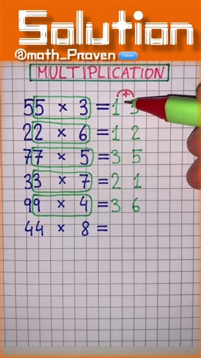 Quick Multiplication Challenge! 🧮✏️55 × 3 = 165 ✓22 × 6 = 132 ✓77 × 5 = 385