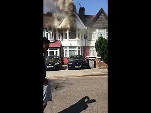 Terraced House Gas UK Fire London. Burning black smoke and high flames