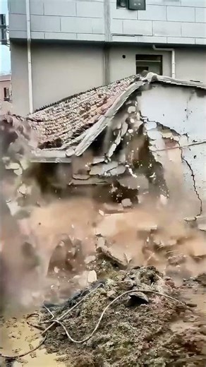Old House Demolition! Wall Collapses Instantly