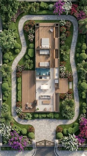 Modern Minimalist Villa Plan: Seamless Indoor-Outdoor Living & Garden Layout