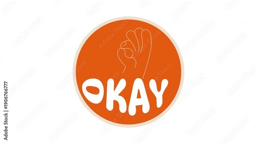 Okay hand sign round orange sticker badge animation. OK gesture. Approval icon. Positive all right. Social emoji. Isolated animated label. Digital marketing. Online promotion. Ad video overlay element