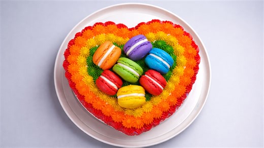 Heart shape rainbow macaron cake
