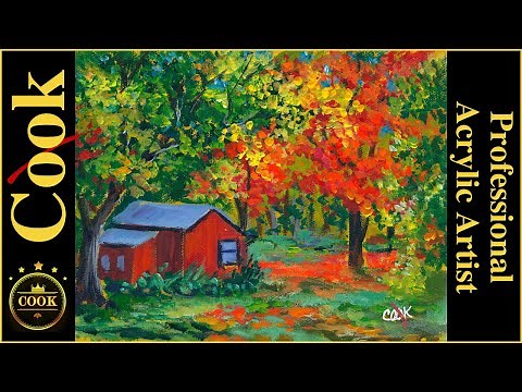 How to Paint an Old House among Bright Colored Fall Trees in Acrylics Fast and Easy - Ginger Cook