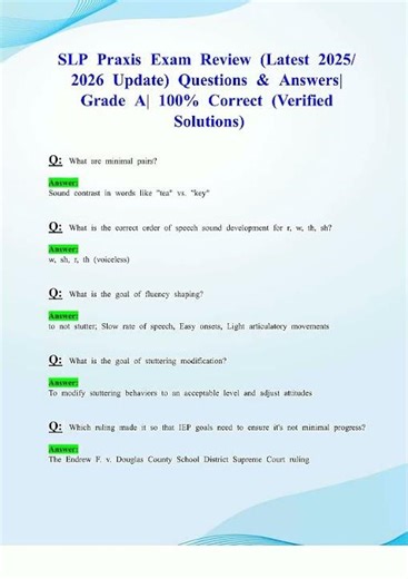 SLP Praxis Exam 2026: Verified Practice Questions and Expert Answers for Passing