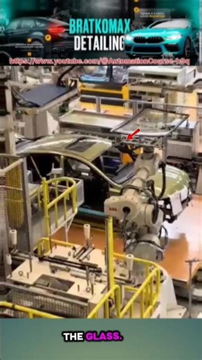 car factory robots,robot glass installation,car manufacturing process,automated car factory