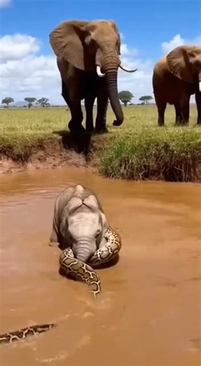 Elephant Calf vs Python… Tiny Giant Fights Free! 🐘🐍아기 코끼리 vs 비단뱀… 작은 거인이 탈출! 🐘🐍子ゾウ 対 ニシキヘビ！🐘🐍 脱出!!!