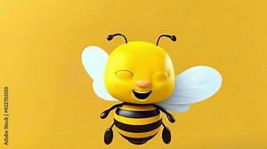 4K Video of a 3d Cartoon Honey Bee Flying Through the Air in a Fun, Colorful Animation – Cute and Cheerful Bee Character Buzzing Around in Flight, Perfect for Kids' Content, Educational Videos,