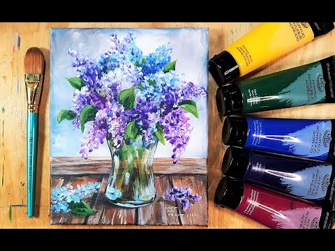 Lovely Lilacs in Acrylic real time painting tutorial