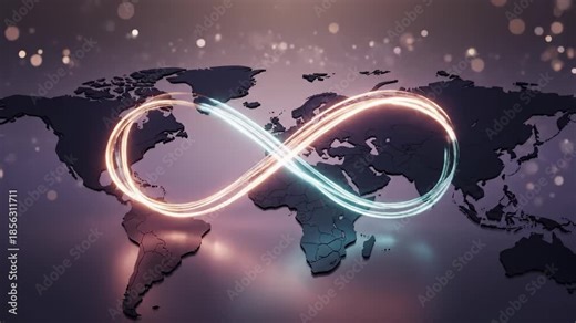 Global Network Lines Connect Worldwide Continents on World Map