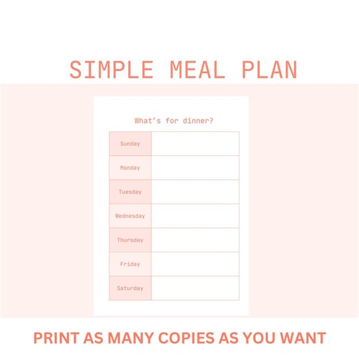 Weekly Meal Planner Printable: Family Menu Template (digital PDF) - Etsy