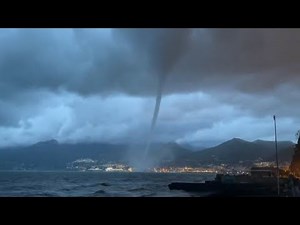 Huge tornado over the sea swirls off the coast of Salerno in Italy