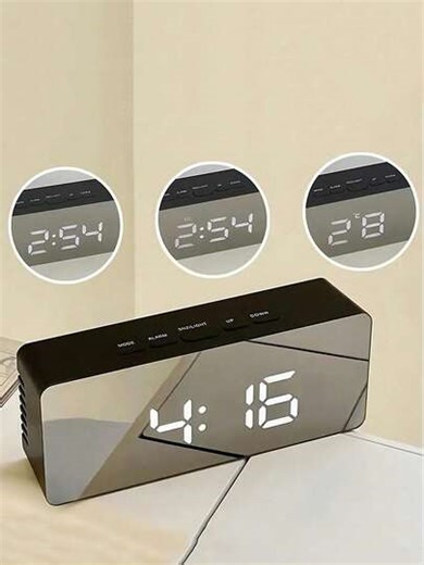 1/2pcs Mini Small Glow-In-The-Dark Black & White Digital LED Alarm Clock, USB Digital LED Display Electronic Clock, Displays Temperature, Date, 12/24 Hour Time, Home Decor, Bedroom Decor, Dimmable (Batteries Not Included) (Black/White) | SHEIN