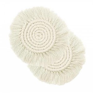 2 PCS Handmade Boho Coasters,100% Cotton Woven Macrame Absorbent Coasters for Drinks,Heat Resistant Office Cotton Coaster for Coffee Table,Desk Kitchen Dining Room Kitchen,Housewarming Gift(