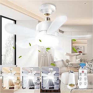 Outlet Fan Light with Remote Control and Outlet Extender, 16-Inch, Cordless Screw-in Ceiling Ceiling Fan, Dimmable Speed, for Garage Tool Room Bedroom Dorm Room