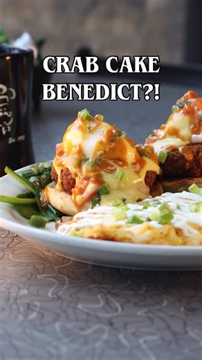 Have you tried our CRAB CAKE BENEDICT?! We’re talkin crab cakes, poached eggs, hollandaise, spinach, pico, green onion, and a chipotle aioli drizzle, all on a fluffy English muffin! | Biscuits Cafe Inc | Facebook