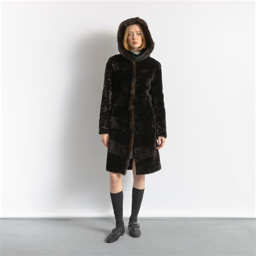 90s Vintage Woman Mykonos Mouton Shearling Fur Coat Winter Fur Coat Size Small With a Hood - Etsy