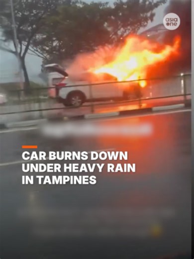 The fire was first seen at the engine compartment area of the vehicle. Videos later show flames spreading to engulf the entire car. #sgnews #Singapore #Car #Fire