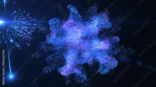 Abstract data burst with streams of light illuminating an explosion of particle effects in a dark space