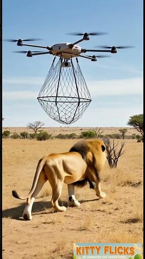 Simulated Drone Capture of a Lion – Wildlife Tech in Action #drone #animals #wildlife #lion