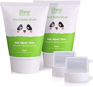 2 PCS Portable Wall Repair Tool - Small Roller Wall Brush Paint Kit for Cleaning Wall Graffiti, Shoe Marks and Other Stains,Ready to Use,Quick Drying Waterproof Wall Repair Paste(White)
